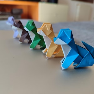 Set di 5 Cani Origami Colorati Fatti a Mano – Decorazioni Artigianali in Carta – Idee Regalo Uniche