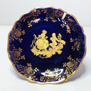 Petite Assiette decorative de Limoges Bleu Kobalt doure en Or