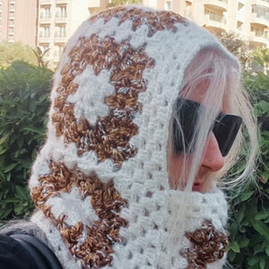 Cream-brown color balaclava, Crochet stylish design, Woolens caps for winter, granny braids,  Fun and stylish accessories, Crochet fashion