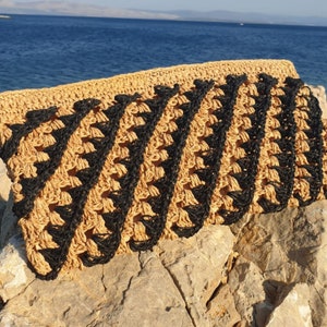 Naturel- Black two color, handmade crochet women&#39;s clutch bag. Stylish gift bag. Mother&#39;s day gift. Knitted with natural paper yarn.