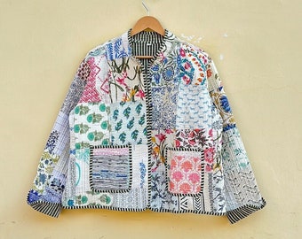 Patchwork Vestes matelassées Coton Floral Boho Style Automne Hiver Veste Manteau Streetwear Boho Matelassé Veste réversible pour les femmes