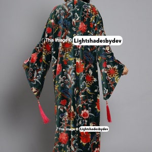 Kimono en velours vert OFMD en tissu banian, robe longue en velours de coton, kimono original OFMD avec glands image 3