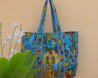 Tote bag Hand block Printed Indian Handmade Cotton Shopping Tote bag Women Tote Bag Handmade Block Printed Quilted Shoulder Bag's Indian Bag