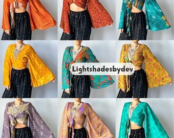 Indian vintage Recycled Silk Sari Women Crop Top 60s 70s Clothing Tank Top pour femmes, Tia up Crop Top, Women Fashion Top, Festival Shirts