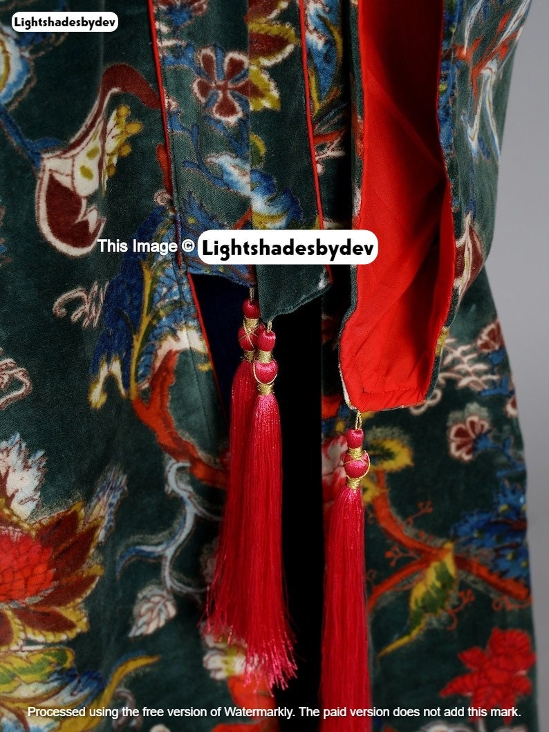 Kimono en velours vert OFMD en tissu banian, robe longue en velours de coton, kimono original OFMD avec glands image 7