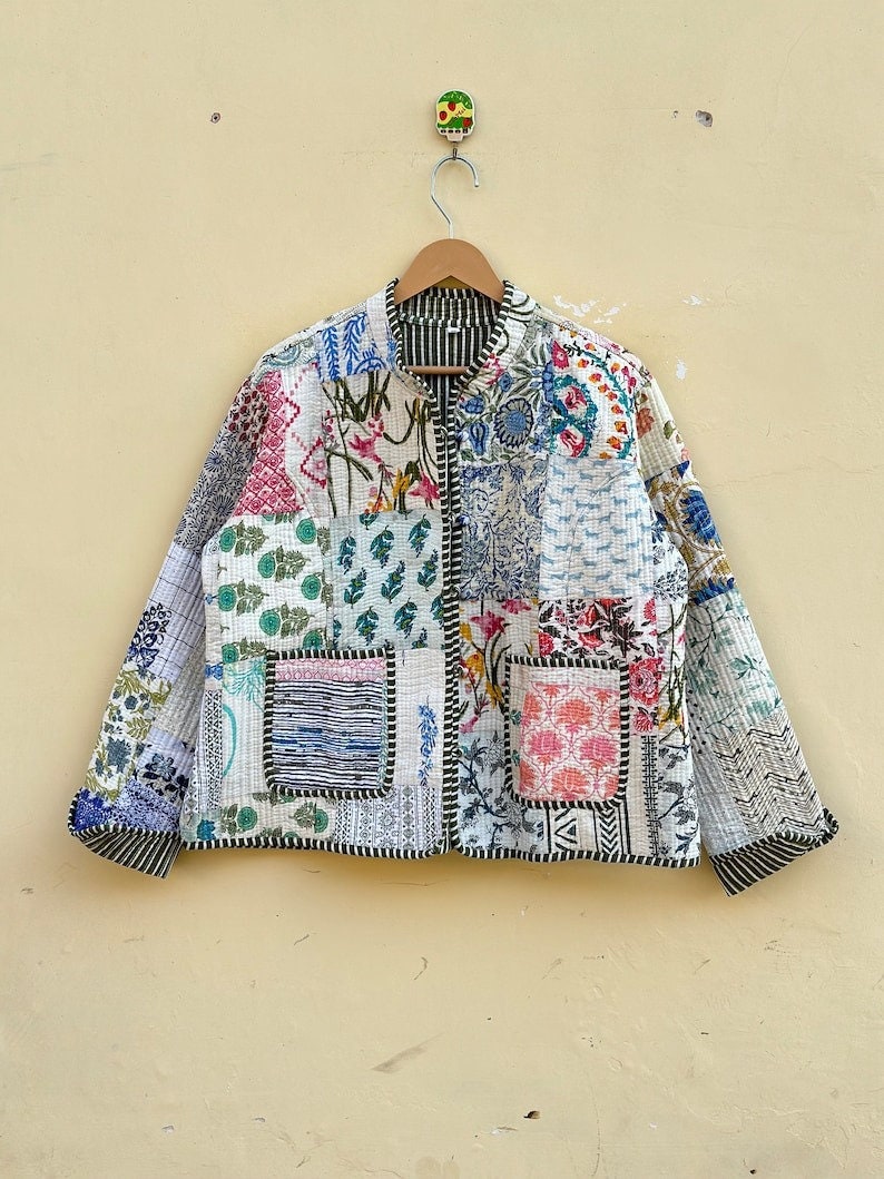 Patchwork Quilted Jackets Cotton Floral Bohemian Style Fall Winter Jacket Coat Streetwear Boho Quilted Reversible Jacket for Women image 4