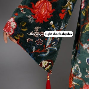 Kimono en velours vert OFMD en tissu banian, robe longue en velours de coton, kimono original OFMD avec glands image 4
