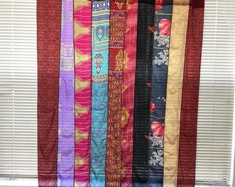 EXPRESS SERVICE of Indian Vintage Old Silk Sari Fabric Made Theme Patchwork color Curtain Door Window Curtain Home Room Door Window Curtain