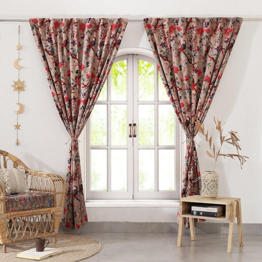Indian Vintage Cotton Velvet Fabric Curtains Handmade Decorative Boho ...