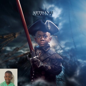 Portrait à partir d'une photo, Pirate, Portrait, Portrait personnalisé, Portrait IA personnalisé, Portraits de personnages, Personnage numérique, Enfants