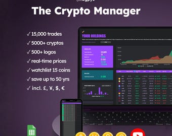 Crypto Manager (Dark Mode): Automated Bitcoin & Crypto Portfolio Tracker, Average Cost Basis (Google Sheets)