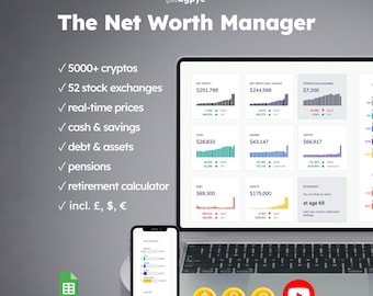 Net Worth Manager: Track Savings, Pensions, Stocks, Crypto, Debt and Assets (Google Sheets)