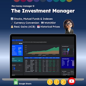 Dark Investment Tracker | Automated Portfolio Tracker | Google Sheets Spreadsheet for Stocks, Mutual Funds & Indexes | Average Cost Basis