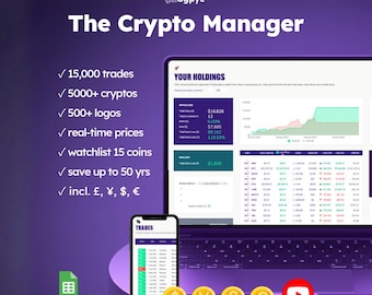 Crypto Manager : feuille de calcul automatisée pour le suivi du portefeuille Bitcoin et crypto, base de coût moyen (Google Sheets)