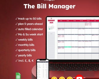 Bill & Subscription Manager: Automated Bill Tracker and Calendar (Google Sheets)