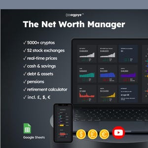 Dark Mode Vermögens-Tracker | Anfängerfreundlich | Sparplan | Schuldenverwaltung | Vermögenswerte | Assets | Aktien & Krypto | Rentenrechner