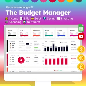 Monthly Budget Planner Spreadsheet | Savings Planner | Debt Tracker | Investment Tracker | Income & Net Worth Tracker | Spending Tracker