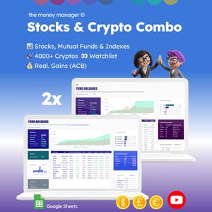 Stocks & Crypto | Automated Portfolio Trackers | Google Sheets Spreadsheet for Stocks, Mutual Funds, Indexes | Cryptocurrency | Investments