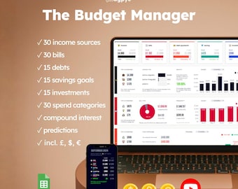 Budget Manager: strumento di monitoraggio mensile di entrate, risparmi, debiti e bollette (Fogli Google)