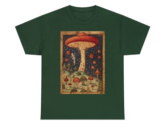 Fly Agaric the Shamanic Folk Art Fairy Mushroom - Unisex Heavy Cotton Tee