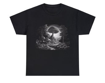 Mushroom Fairy Cottage Unisex Heavy Cotton Tee