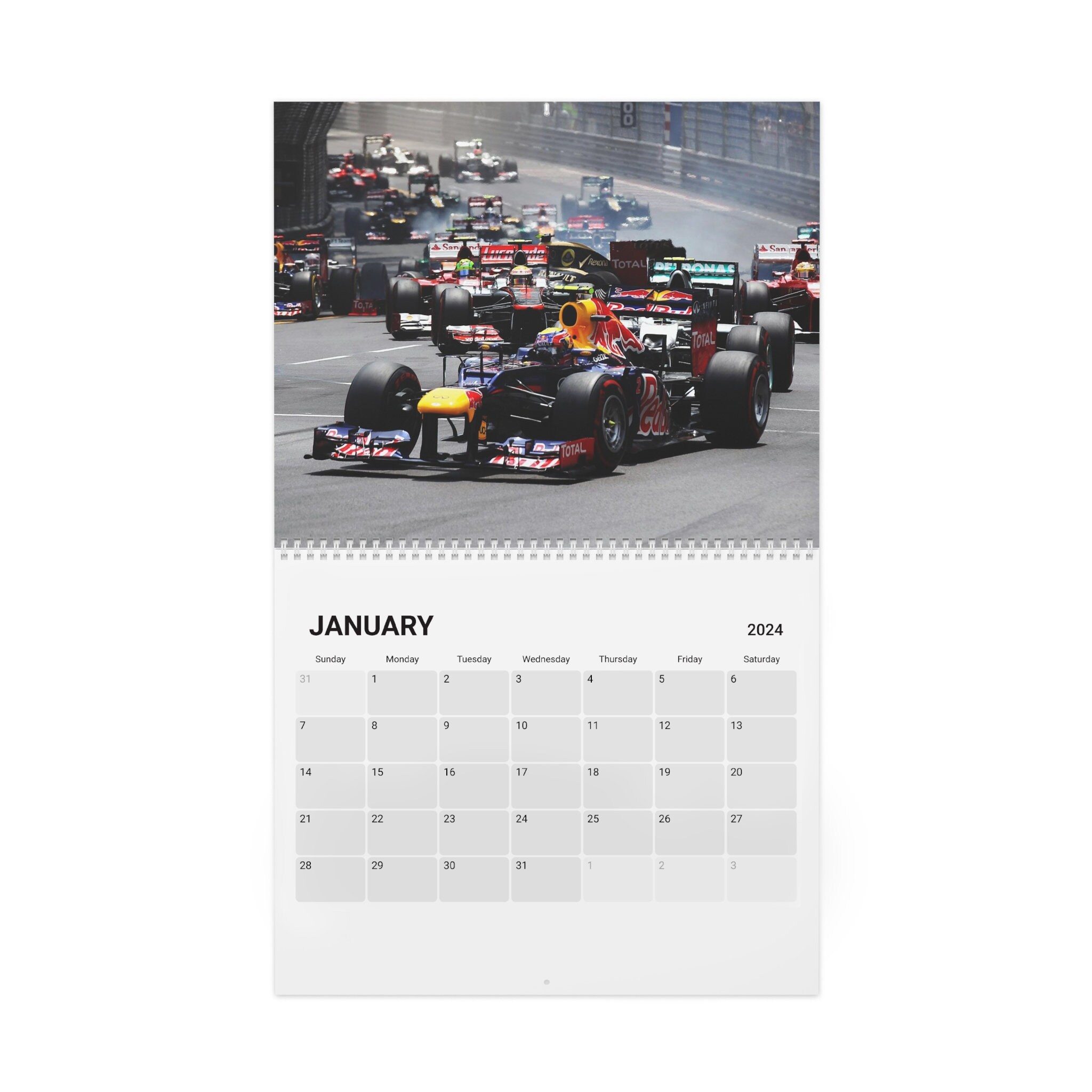 Calendrier de bureau F1 2024 - Calendrier de course de Formule 1 avec des  images de voitures de course