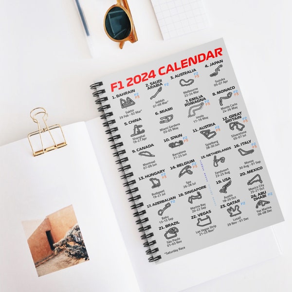 F1 2024 Calendar Notebook - Perfect for Formula 1 Fans. Start Your Year with Grand Prix Vibes! #F1 #2024Calendar #Formula1Notebook