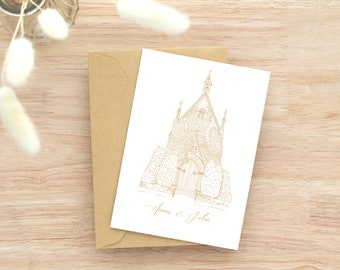 Custom House Drawing, Chapel Wedding Sketch