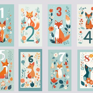 Cartes jalons pour bébé sur le thème Fox, téléchargement numérique, jalons imprimables pour nourrissons, décor de pépinière mignon, cadeau de baby shower