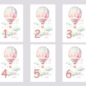 Charmantes cartes d’étape pour bébé en montgolfière, téléchargement numérique, accessoires photo imprimables pour bébé, cadeau de baby shower