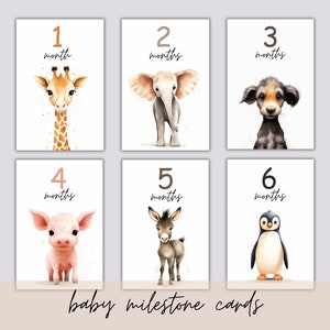 Cartões de marcos de bebês de animais adoráveis, download digital, marcos infantis fofos, adereços de fotos de bebês para impressão, decoração de berçário