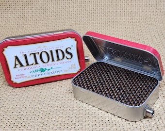 Portable Mint Tin Guitar Amplifier - Altoids Red/Brown and Black Matrix Grill, Handmade Gifts for Musicians FREE SHIPPING