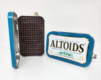 Portable Mint Tin Guitar Amplifier - Altoids Blue with Red and Black Vintage Matrix Grill, Gifts for Musicians FREE SHIPPING