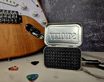 Portable Tin Amp & Speaker for Electric Guitar - Altoids Red/Black Vintage style Cane Grill Cloth, Handmade Gift for Musicians FREE SHIPPING
