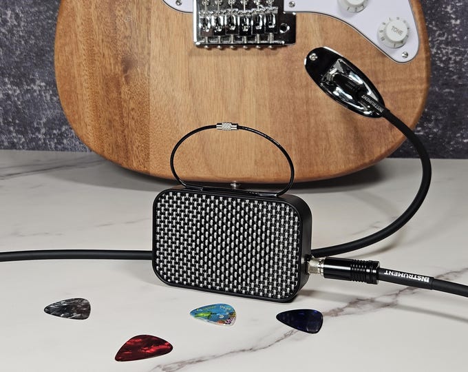 Portable Tin Guitar Amp w/ Steel Keychain – Handcrafted Amp, 9 Vintage Grill Options, Unique Handmade Gift for Musicians, FREE SHIPPING