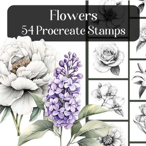 Blumen, 54 Procreate Stempel, realistische Blumen Pinsel für Procreate, Blumenpinsel, Blumenstempel, Tattoo-Design, botanische, Garten