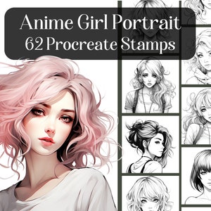 56 Procreate Manga Hairstyles Stamps. Anime Girl Hairstyle 