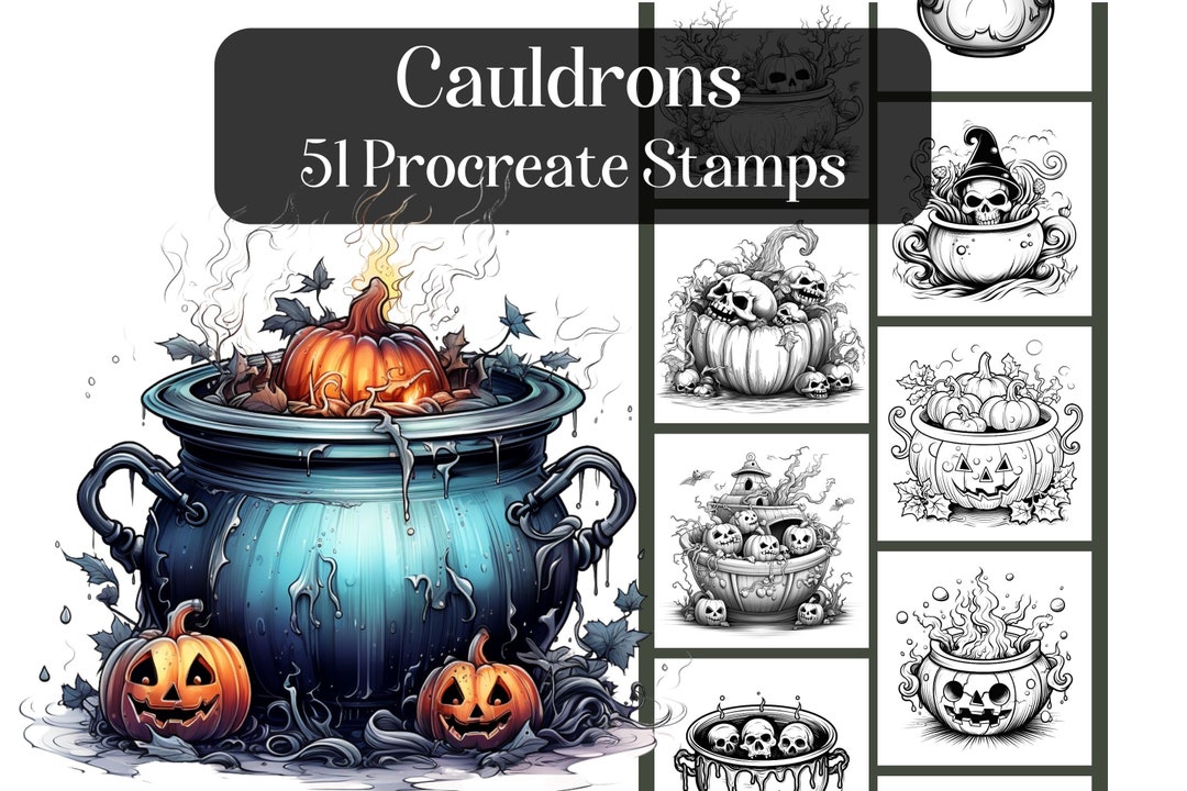 Halloween Cauldron Procreate Stamps: 51 Spooky Brushes (digital ...
