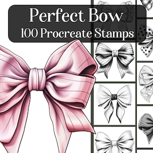 Perfect Bow, 100 Procreate Stamps, Realistic bow brushes for Procreate, cute bow drawings, fabric bow line art stamps, ipad procreate