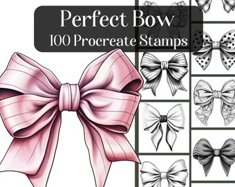 Perfect Bow, 100 Procreate Stamps, Realistic bow brushes for Procreate, cute bow drawings, fabric bow line art stamps, ipad procreate