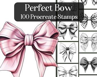 Perfect Bow, 100 Procreate Stamps, Realistic bow brushes for Procreate, cute bow drawings, fabric bow line art stamps, ipad procreate