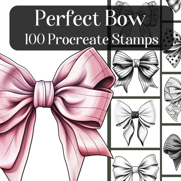 Perfect Bow, 100 Procreate Stamps, Pinceaux à arc réalistes pour Procreate, dessins d'arc mignons, timbres d'art en ligne d'arc en tissu, ipad procreate