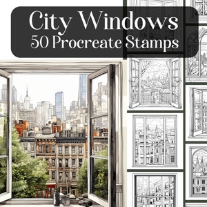 City Windows, 50 Procreate Stamps, reference images for procreate, buildings, streets stamps brushes, digital download