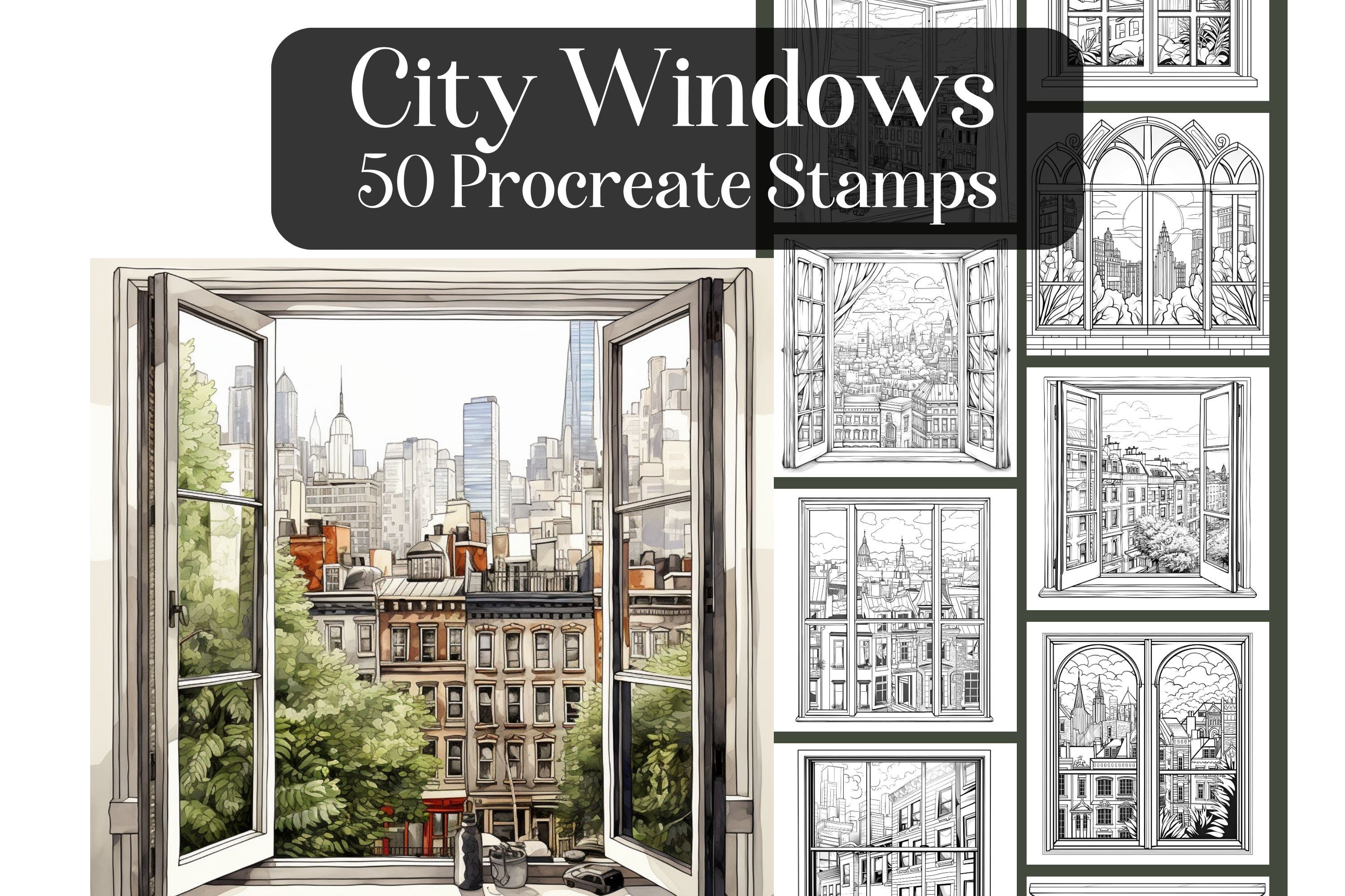 City Windows Procreate Stamps: Buildings & Streets Brush Set (digital ...