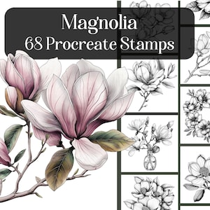 Magnolia Procreate Stamps, flower, botanical brushes, coloring, tattoo design, procreate brushes, floral, digital download