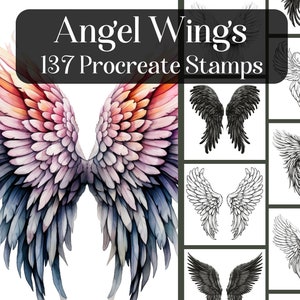 Angel Wings, 137 Procreate Stamps, Realistic angelic wings brushes for procreate