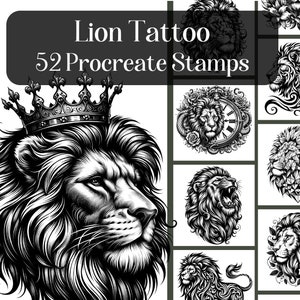 Lion Tattoo Design Procreate Stamp brushes, Procreate Stamps, animals, traditional tattoo, tribal, floral, King of the jungle, safari animal