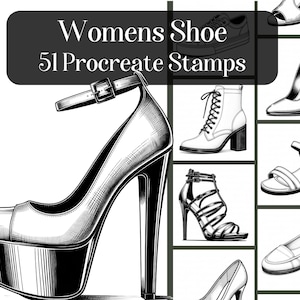 Womens Shoes Procreate Stamps, 51 Realistic Shoe Brush stamps, fashion images, clothing, digital download