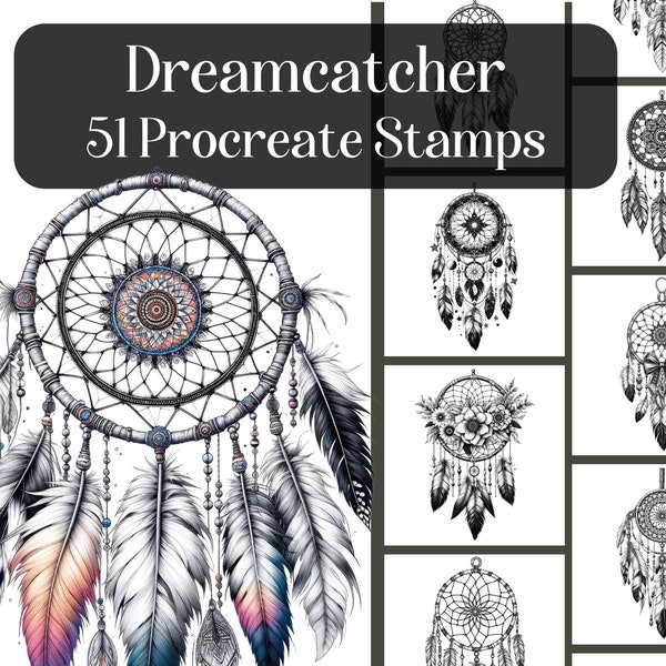 Dreamcatcher Procreate Stamps, 51 realistic dreamcatchers, boho, bohemian, dream catcher images, reference images, coloring on iPad