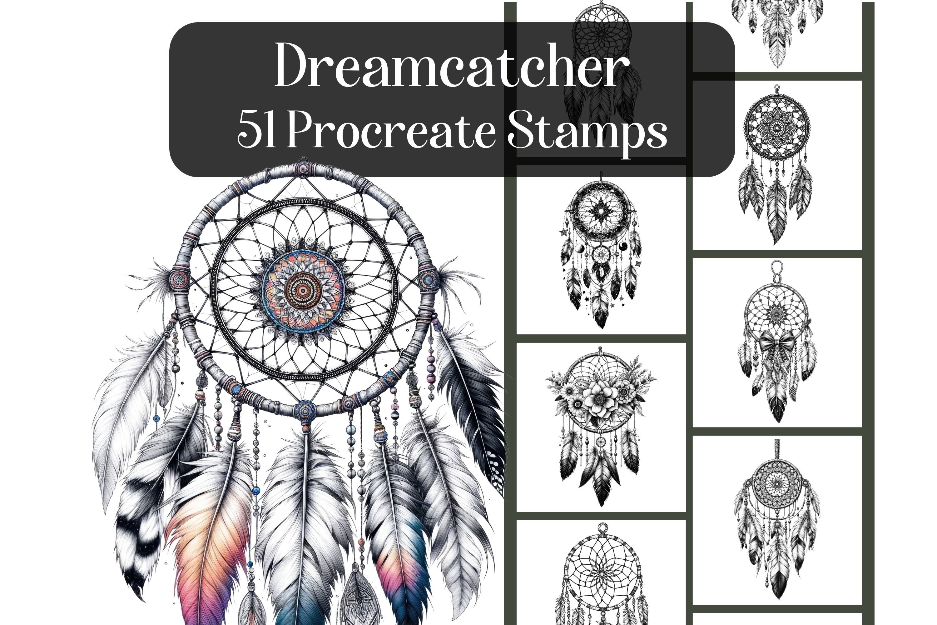 Sellos de Procreate Dreamcatcher — 51 pinceles boho realistas de atrapasueños para arte en iPad